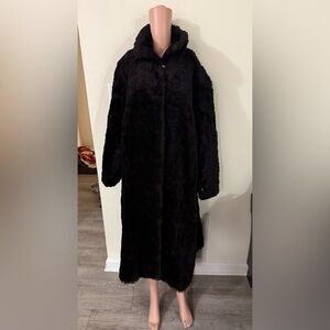 Peter Hahn Lamahaar Made Black Alpaca Long Coat Size 46 Vintage